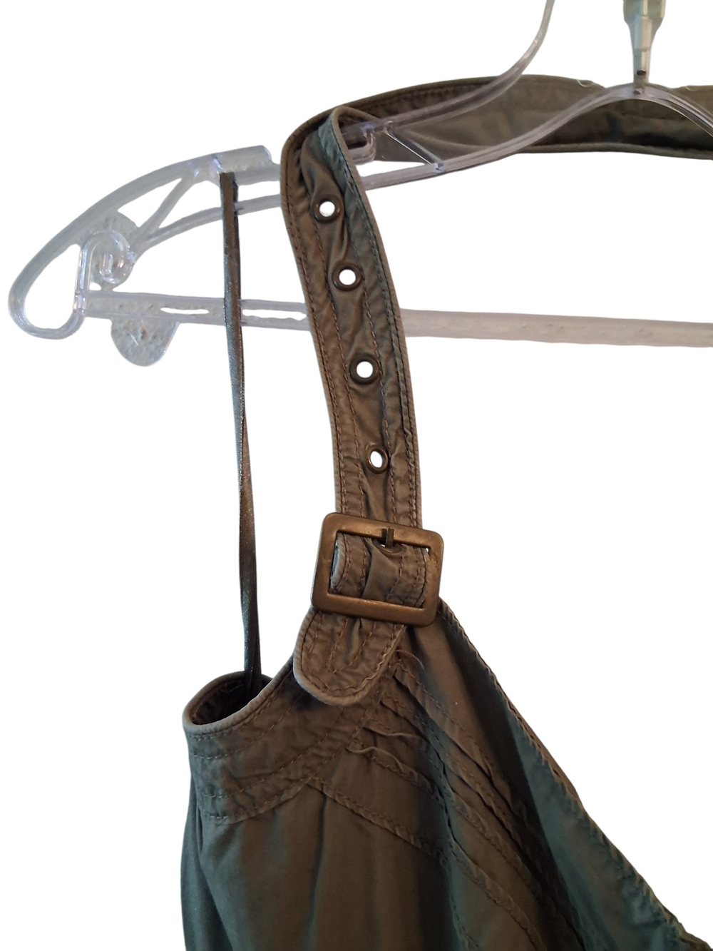 Rock & Roll Denim Olive Halter Zip-Front Bubble Dress - Picture 7 of 8